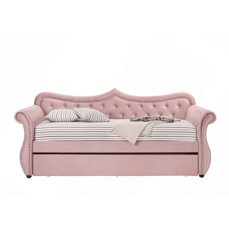 Adkins Velvet Daybed With Trundle, Pink