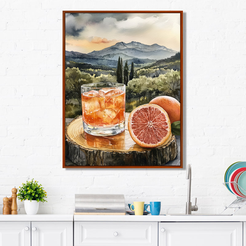 Gioula cocktail tequila avec verre de pamplemousse II - impression sur toile liqueur, Brun, H 32 po x l 24 po