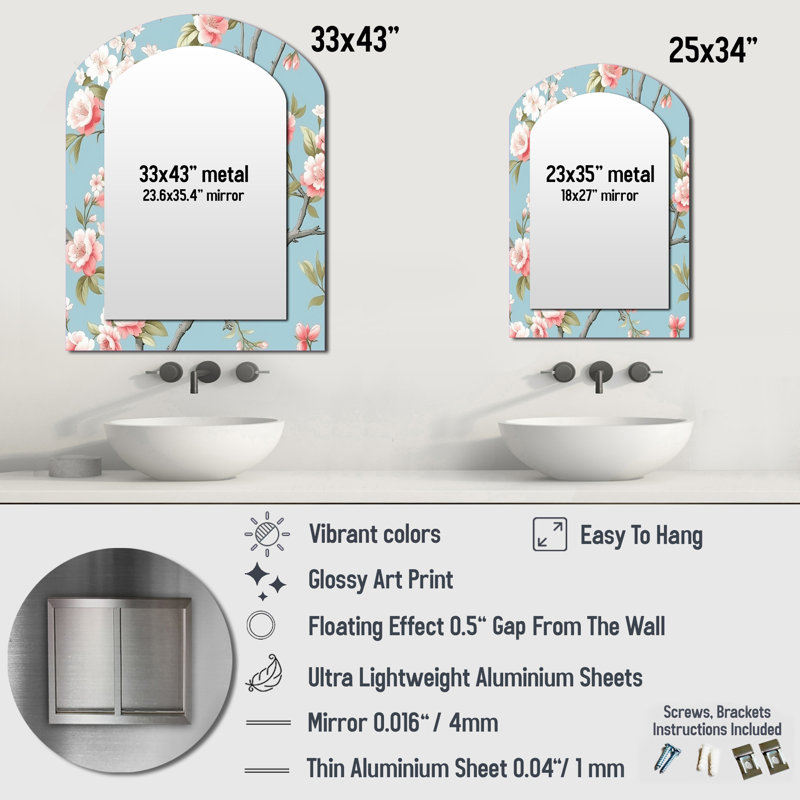 Leny - Miroir floral en métal, 34 po x 25 po