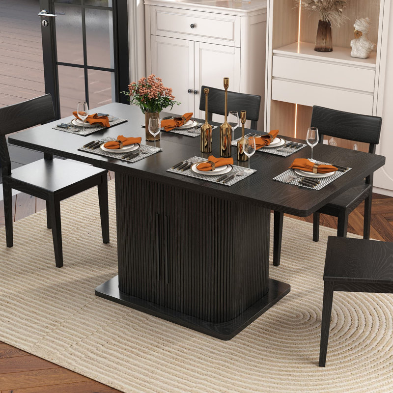 Table de salle à manger extensible cannelée pour table de salle à manger rectangulaire 4-6, 47-65 pouces avec porte coulissante, rangement