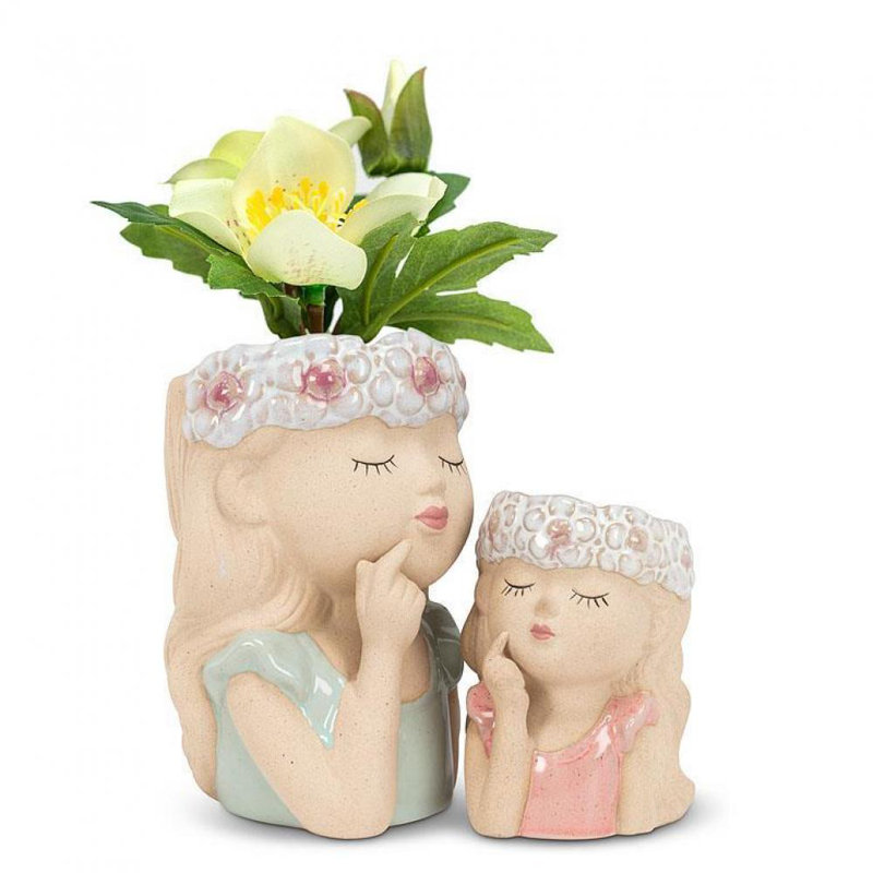 Cache-pot en céramique Braesyn, Bleu / Naturel, H 6 po x l 4 po x P 4 po