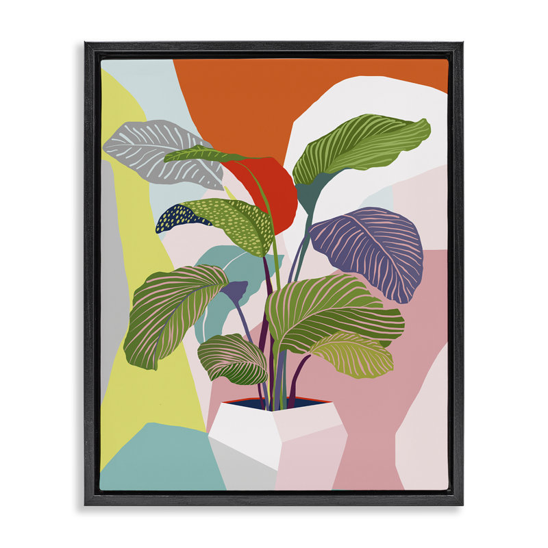 Art mural Mid-Century "Bold Plant" encadré par Ioana Horvat, Cadre flottant noir de jais, H 31 po x l 25 po