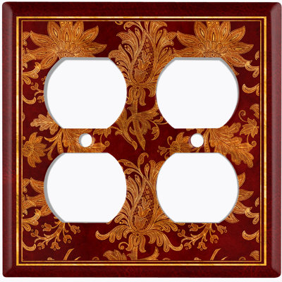 Metal Light Switch Plate Outlet Cover (Autumn Yellow Elegant Flowers Red Trim - Single Toggle)