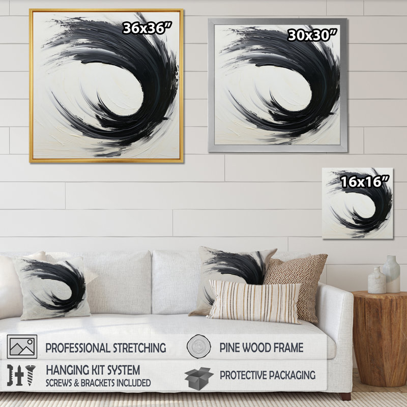 Essentiel d'être noir et blanc abstrait I - peinture abstraite murale, salon, H 36 po x l 36 po x P 1,5 po