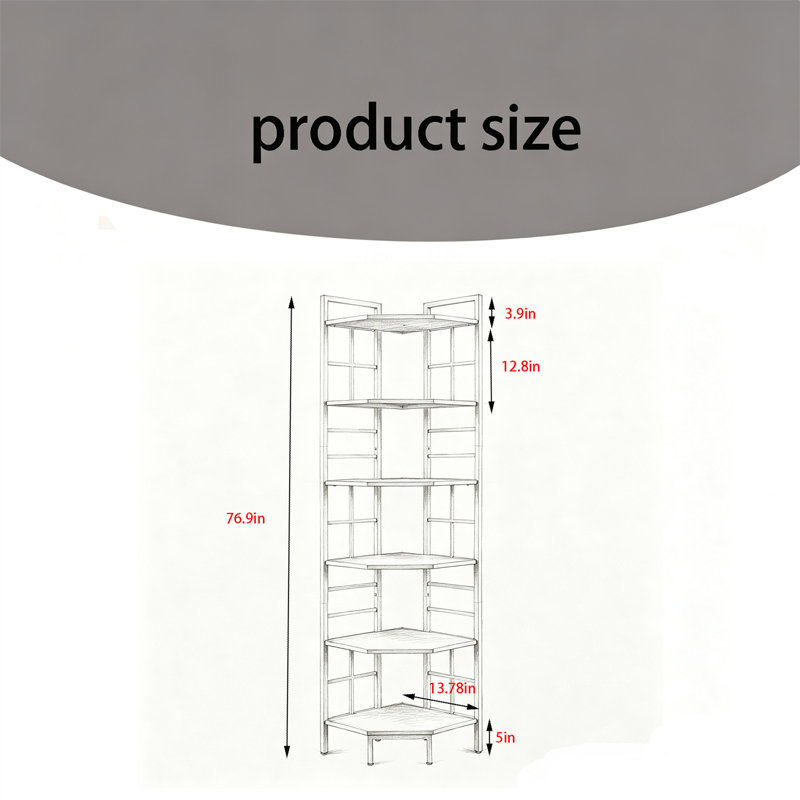 Corner Shelf, 6-Tier Tall Narrow Bookshelf, Industrial Corner Bookcase with Storage, for Home Office, Living Room, and Bedroom