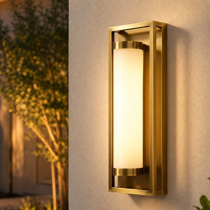 Brass Outdoor Wall Sconce, Dimmable LED 3000K Waterproof Exterior Wall Light Fixture, No