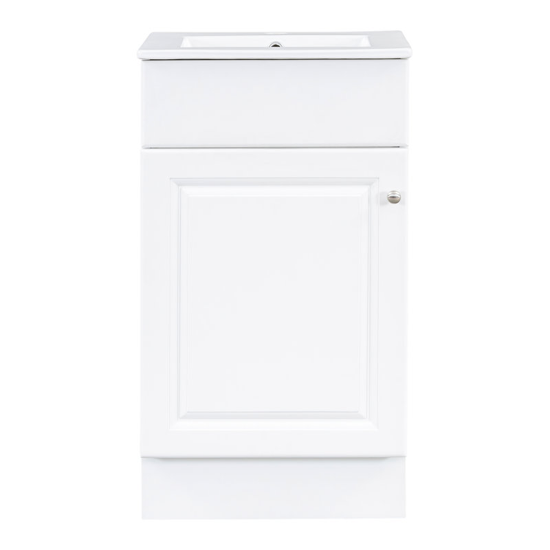 Meuble-lavabo blanc de 18 po avec lavabo. Fabrication. Lavabo à finition en céramique. Tablette de porte et tablette réglable. Conception moderne. Nettoyage
