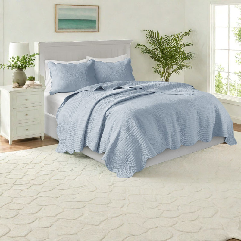 Ensemble de literie réversible de style campagnard, courtepointe très grand en microfibre avec bords festonnés