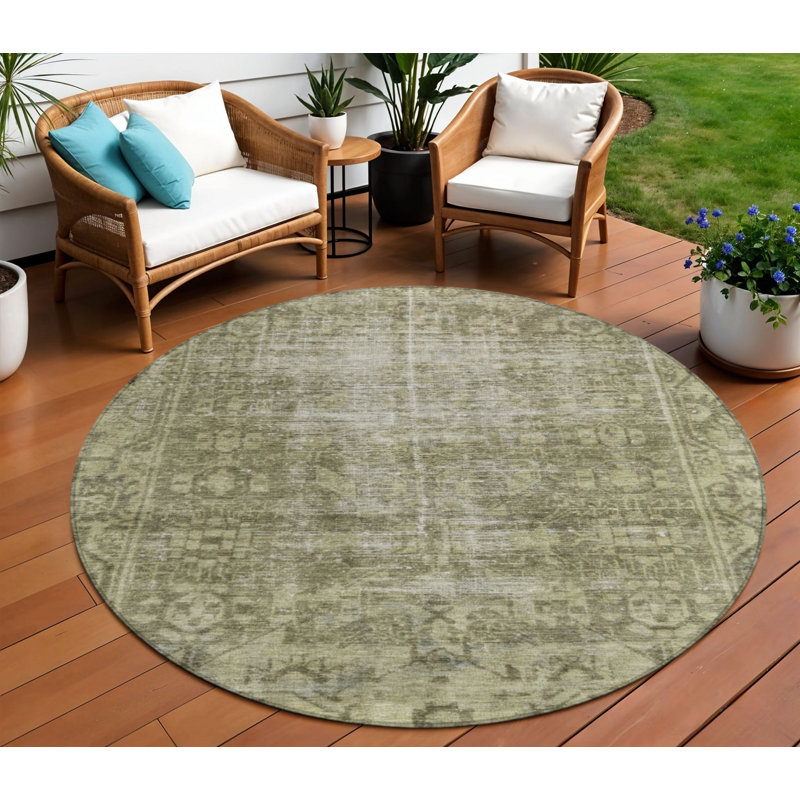 Tapis rond lavable intérieur / extérieur vert olive 8 pi