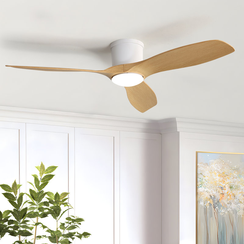 Ventilateur de plafond encastré à 3 pales 52 pouces avec lumière, télécommande / APP Shandi Modern Smart, blanc, adapté à toute pièce