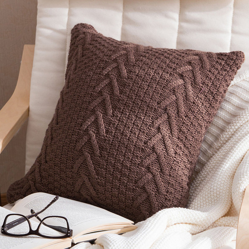Pack of 1 Knitted 100% polyester Throw Pillow Cover 18"x18", Brown