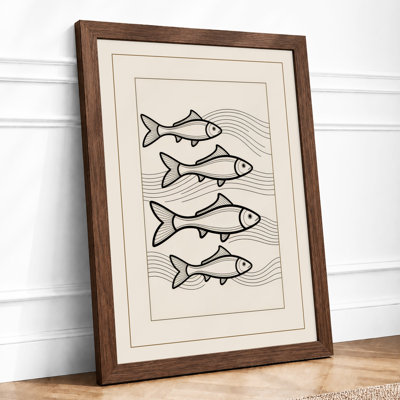 Four Fish Study Japandi - Framed Print