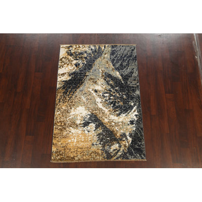 Tapis oriental contemporain abstrait à motif végétal noué à la main 4 x 6