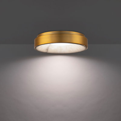 Crackle Dimmable LED Flush Mount With Faux Alabaster Shade, Aged Brass, 3000K Color Temperature 