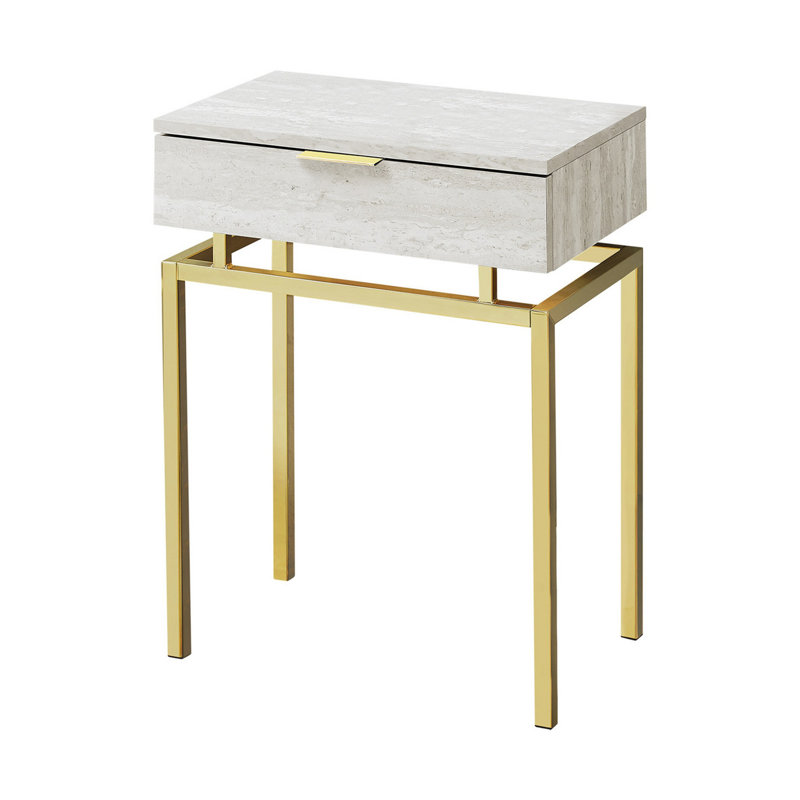 Table de bout d'appoint Desa, plateau supérieur l 13 po x 18 po, base en métal, Or, Beige