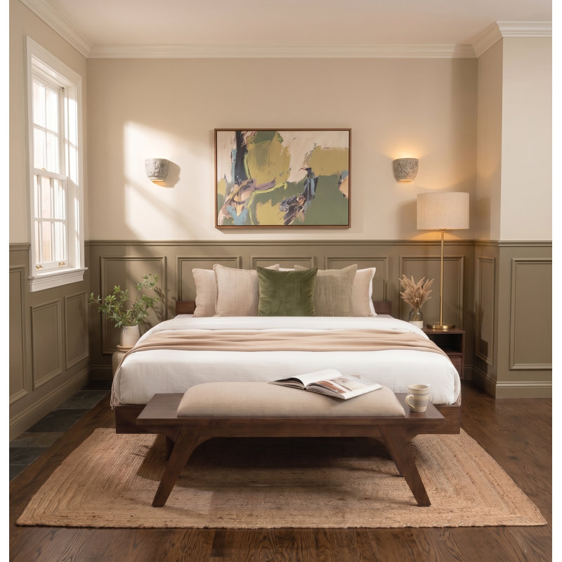 Noah Solid Wood Entryway Storage Bench with Upholstered Seat, Walnut