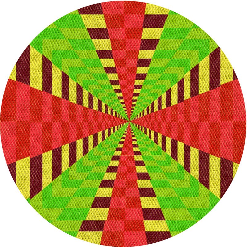 Tapis géométrique en laine jaune, Rond 5 pi
