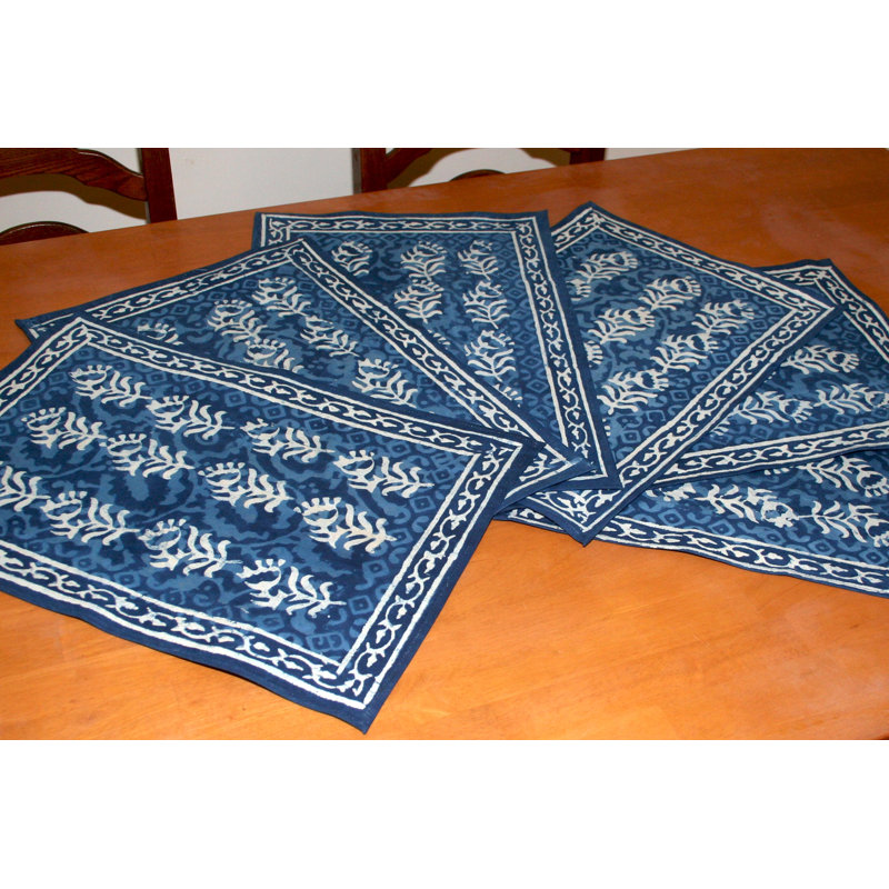 Indigo Dabu Cotton Floral Rectangle Placemat