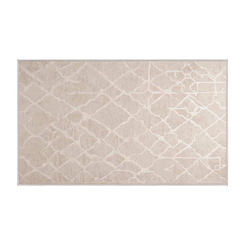 Machine Washable Beige Area Rug, Rectangle 8' x  10'
