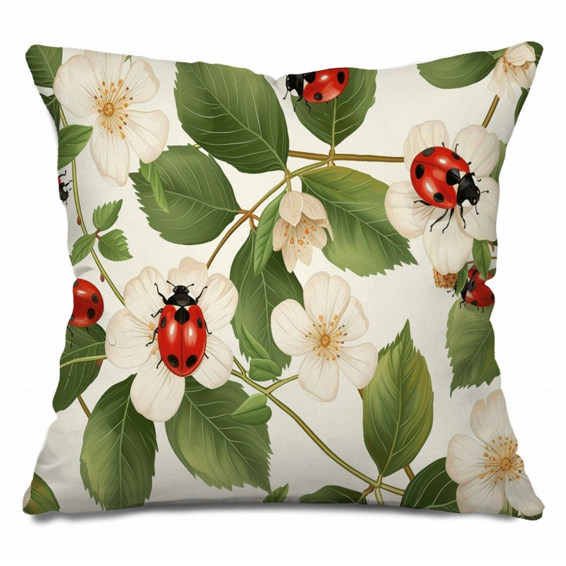 Ladybugs Throw Pillow, Nature  Pillows, 26"H x 26"W