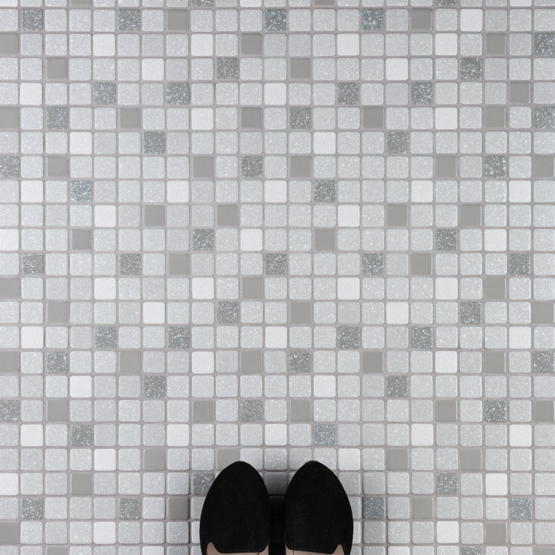 Crystalline Square 1.1" x 1.1" Porcelain Grid Mosaic Wall & Floor Tile, Gray/White