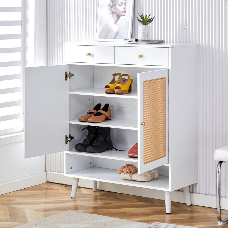 Modern Minimalist Storage Cabinet, White/Natural
