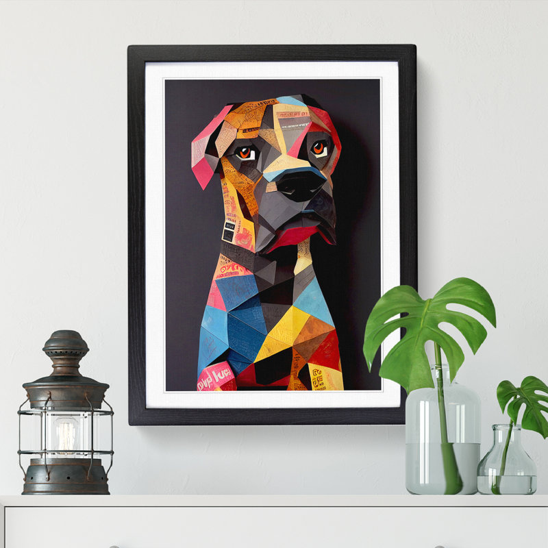Boxer Dog Paper Mache Vol.2 - Single Picture Frame Print, 64cm H x 46cm W, Black Framed