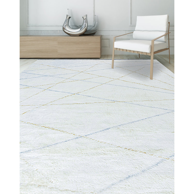 Wool Geometric Area Rug in Ivory, Rectangle 10' x 14'