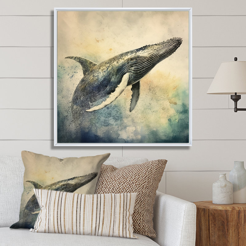 «Graceful Whale - Animals», reproduction d'art sur toile, H 16 po x l 16 po, Cadre photo argenté