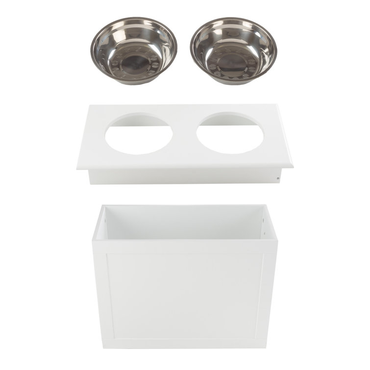 Bowsers Moderno Adjustable Elevated Dog Double Bowl Feeder — White