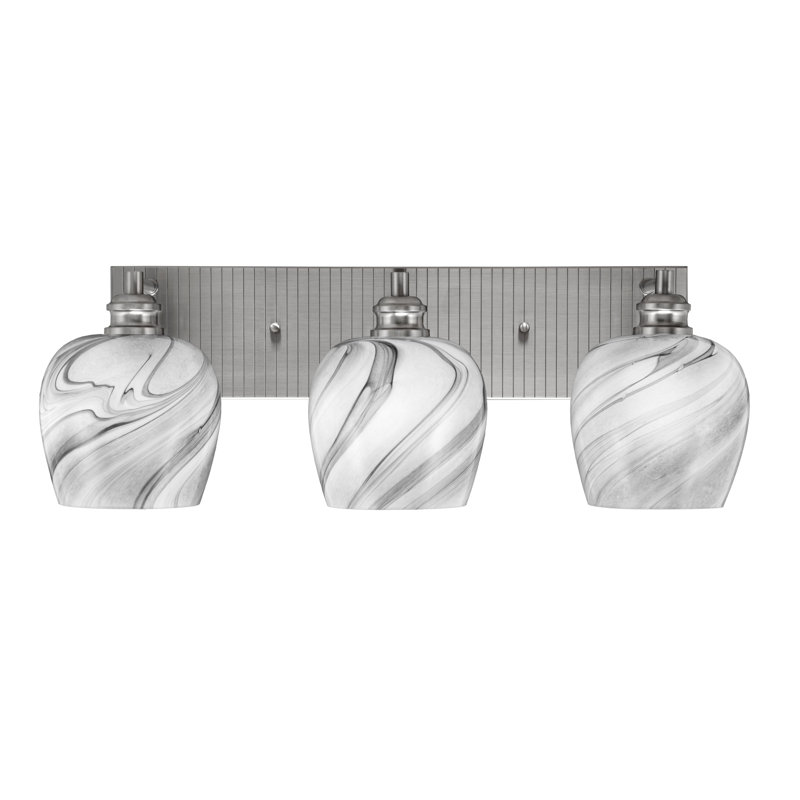 Edge 3 Light Bath Bar Shown In Brushed Nickel Finish With 6" Onyx Swirl Glass