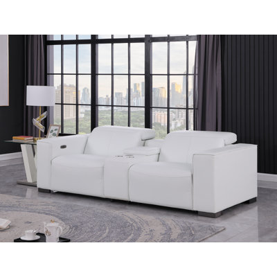 Luxurious Console Loveseat Power Reclining In Genuine Leather With Power Headrests