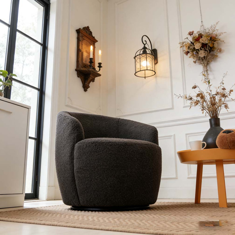 Teddy Fabric Swivel Accent Armchair Barrel Chair, Dark Gray