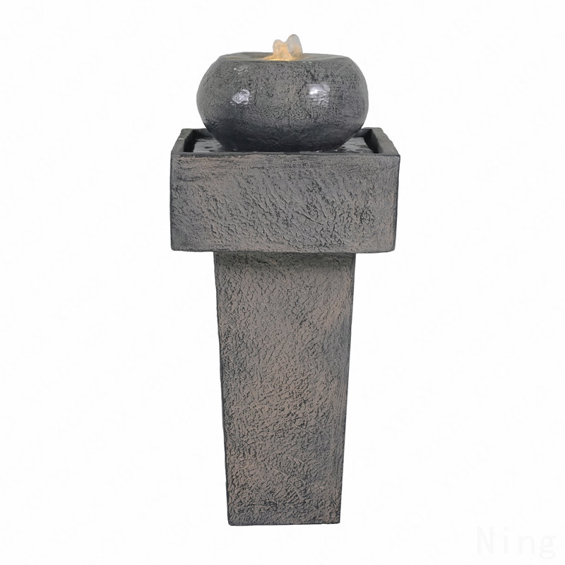 25.59"H Minimalist Concrete Column Fountain–LED-Lit Modern Outdoor Oasis, Sturdy Landscape Feature for Patio, Porch