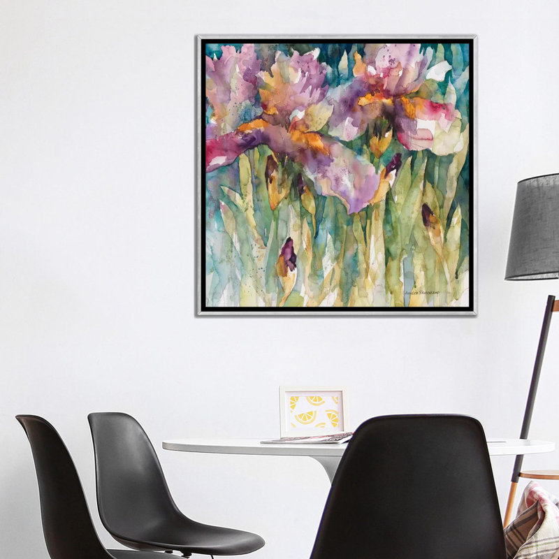Iris sibérien par Annelein Beukenkamp - reproduction d'art, H 37 po x l 37 po x P 1,5 po, Toile avec cadre argenté, Aucun mat