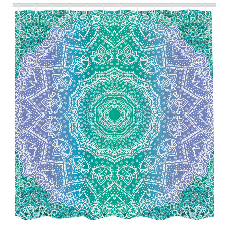 Rideau de douche Cormac Mandala, H 69 po x l 105 po, Vert / Bleu