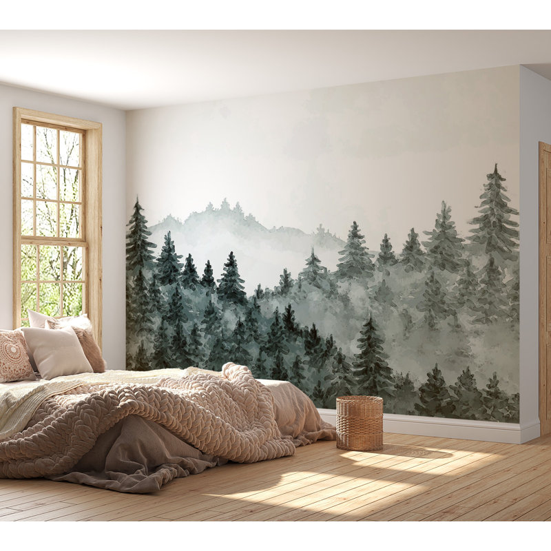 Papier peint de qualité supérieure - Forêt brumeuse, L 96 po x l 120 po