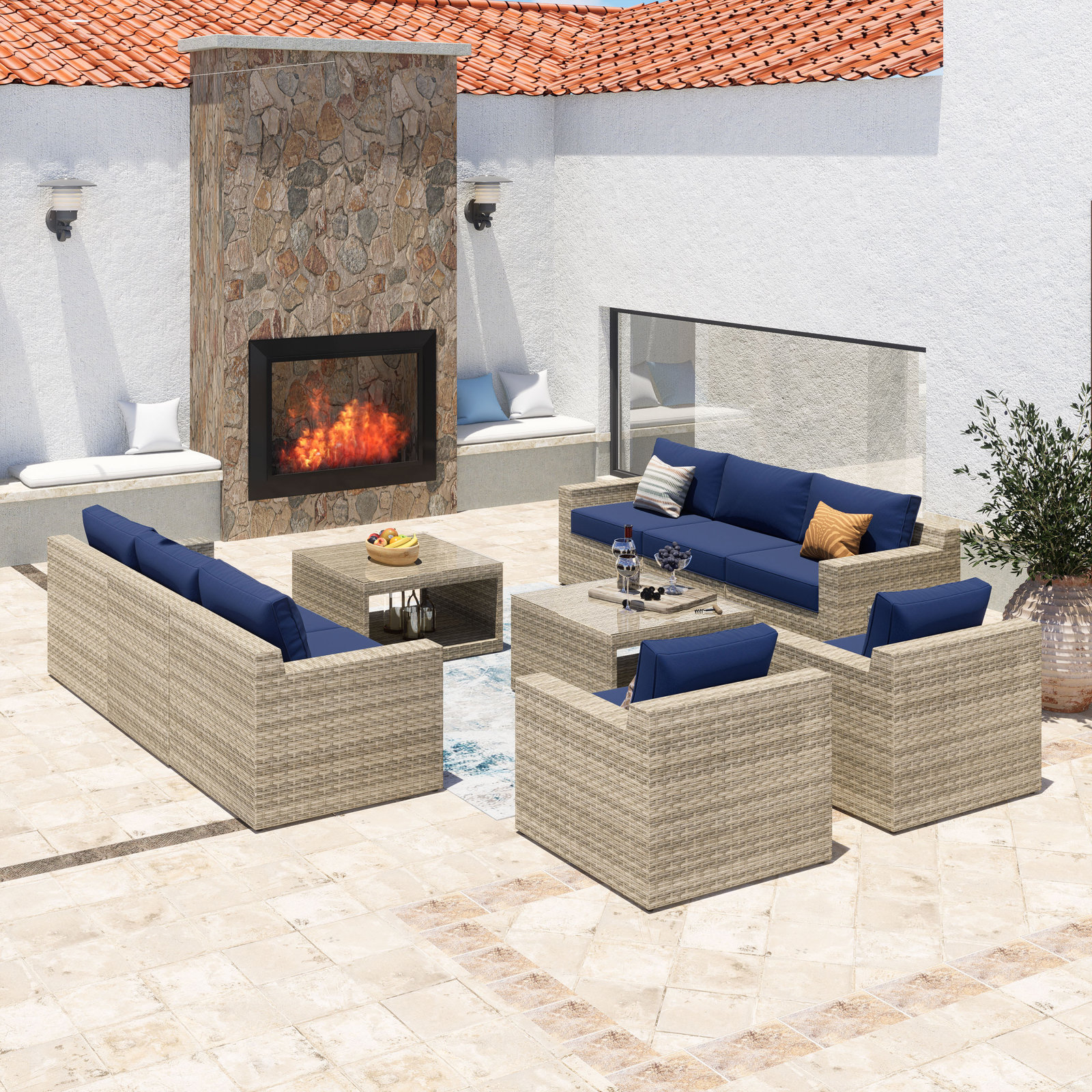 Eastford 9-Person Wicker Patio Seating Group