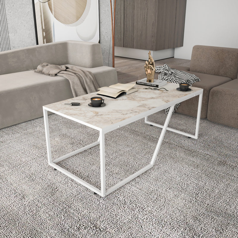 Avawatz 120cm W Rectangular Coffee Table, White Top/White Base