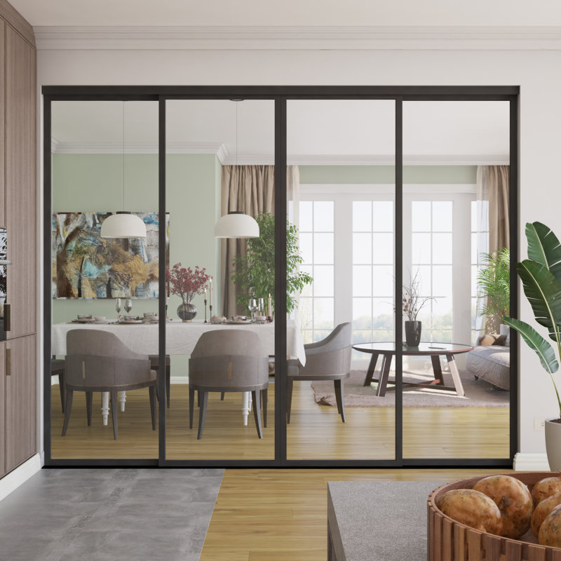 Cloisons 4 pièces en verre transparent - Portes coulissantes - Portes de placard, Gris anthracite, 120 po x 96 po