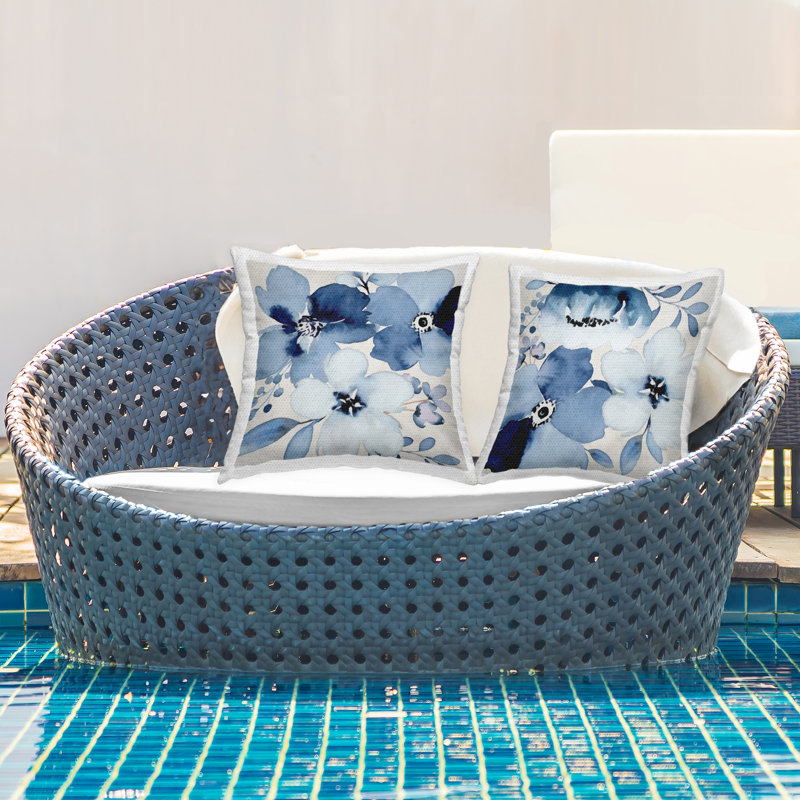 Ensemble de coussins d'extérieur 2 pièces Modern Blue Blossom Petals par ND Art