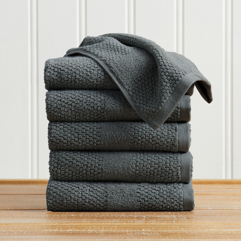 100% Cotton Textured Woven Bath Towel Set, Hand Towel (Pack of 6), Midnight Blue