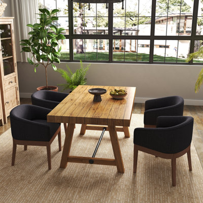 Rustic Solid Wood Dining Table And Chairs Set, Upholstered Barrel Dining Chairs Set Of 4 /6 And Solid Wood Dining Table