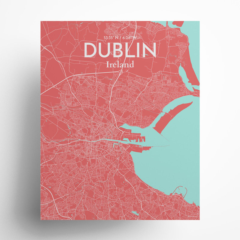 Dublin City Map in Maritime 1 Piece Wall Art, 20cm H x 16cm W x 0.05cm D