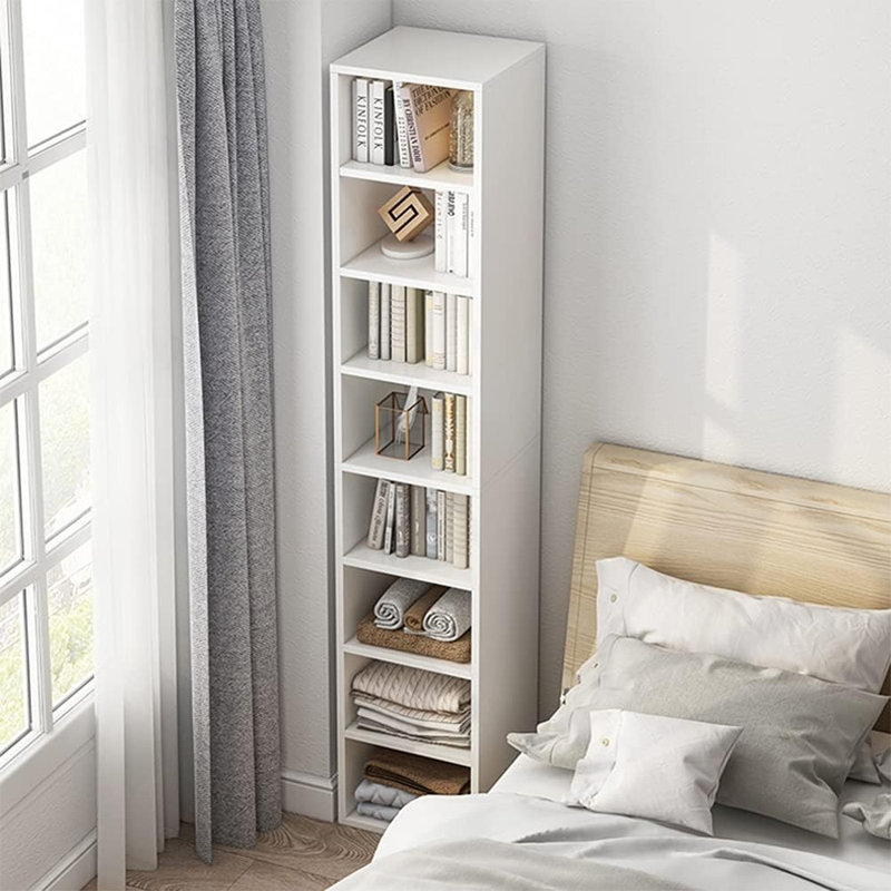 7-Shelf Freestanding Corner Bookcase, Oak, 8-cubes: 12.99"(W) x 11.81"(D) x 70.87"(H)