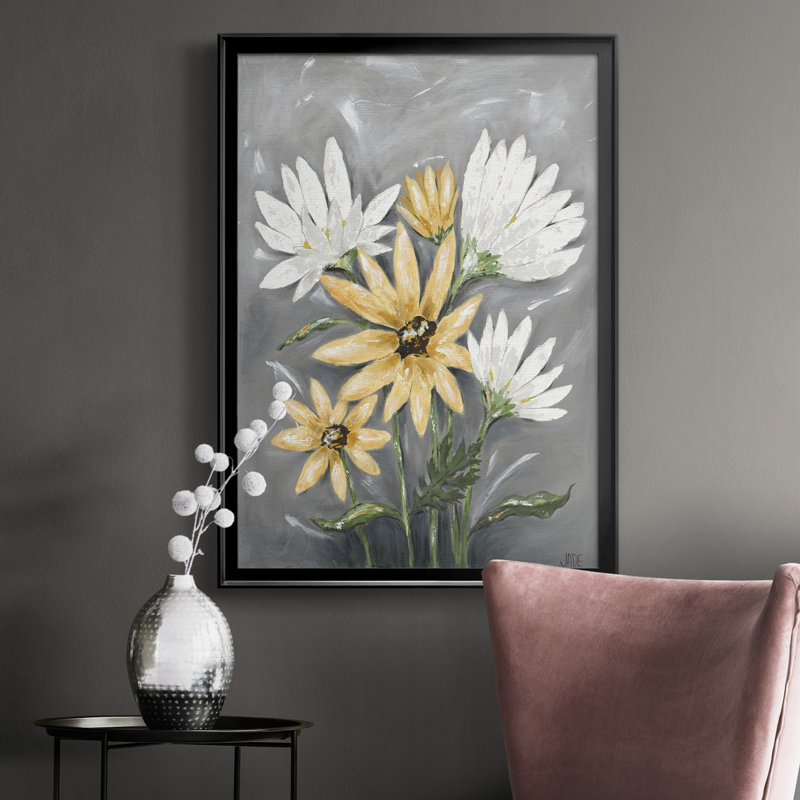 «Summer Daisies I», toile encadrée de qualité supérieure - prête à être accrochée, H 30,5 po x l 22,5 po x P 1 po, Noir