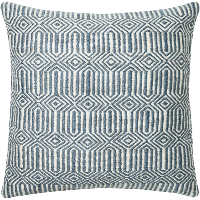 Blue and Ivory Embroidered Square 22" Polyester Pillow