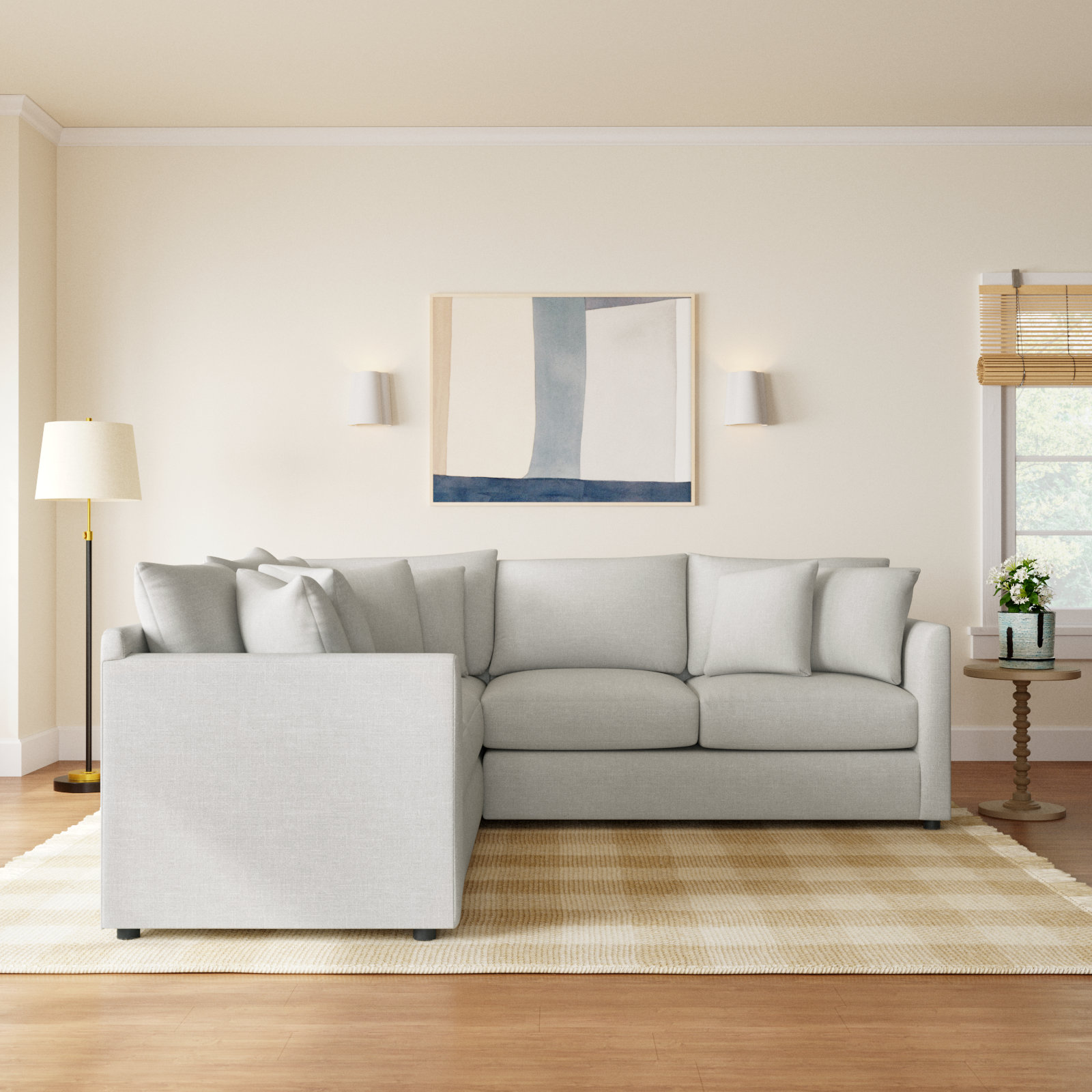 Cecelia Upholstered L-Sectional, Right Hand Facing, Drusky Ivory Sustain® Basketweave