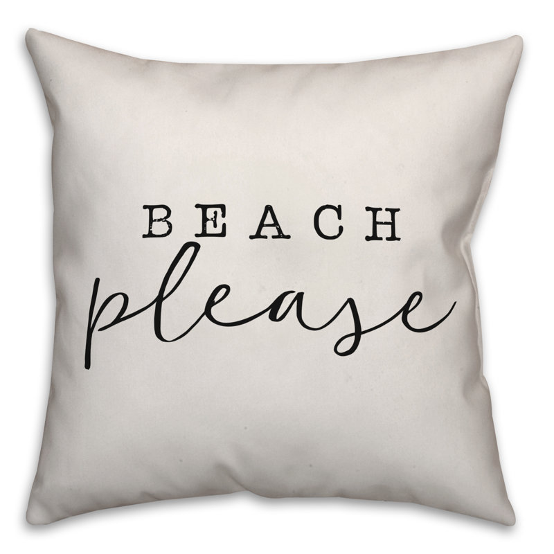 Textual Outdoor Throw Pillow, Off White/Black, 20" H x 20" W