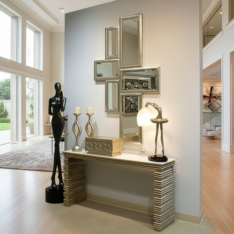 62'' W Stone Console Table, White, Silverleaf
